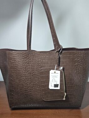 Croc-Embossed Tote Bag in Brown - Classic Women's Carryall